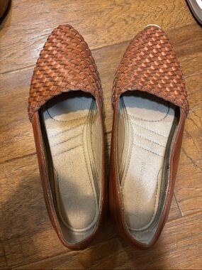Adrienne Vittadini Woven Pointed-Toe Flats in Cognac Brown